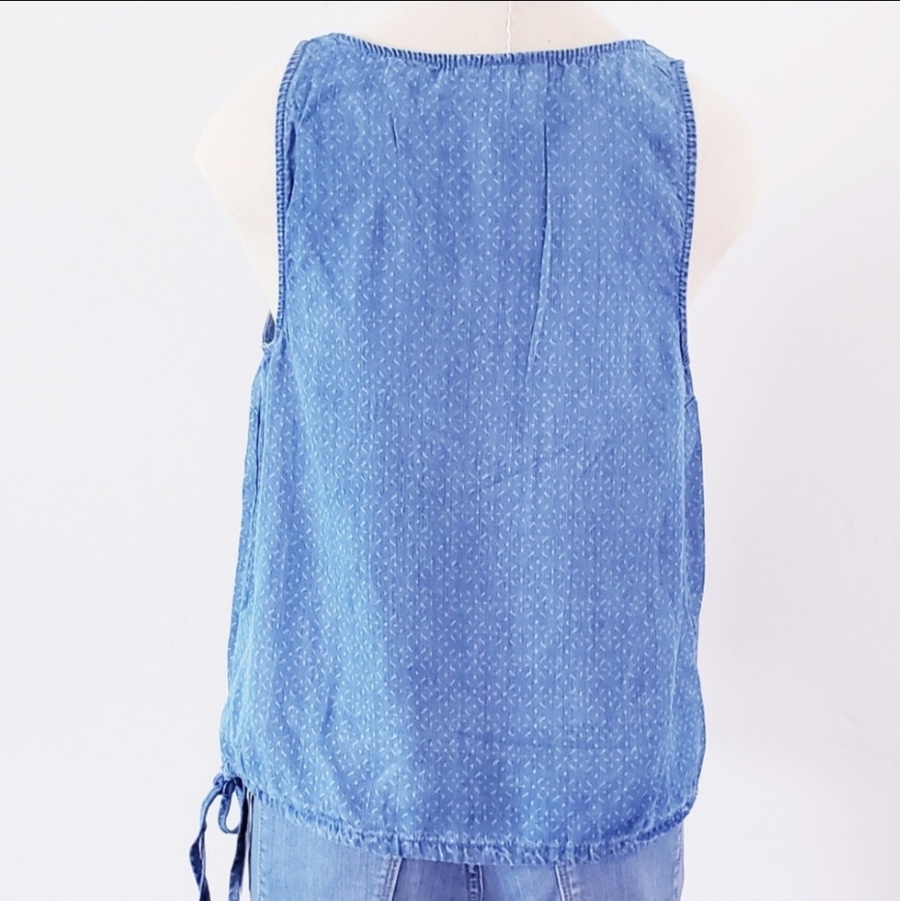 🤑Women's chambray denim drawstring tan top - Picture 4 of 4
